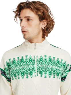 Dale of Norway Aspoy Men's Lightweight Wool Sweater Offwhite Brightgreen Purple Discount