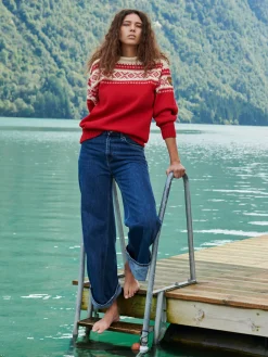 Dale of Norway Cortina 1956 Unisex Sweater - Norwegian Wool Raspberry Off-White Hot