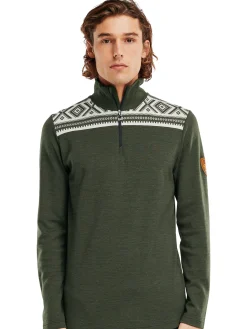 Dale of Norway Cortina Basic Men's Sweater - Superfine Merino Dark Green Offwhite Outlet