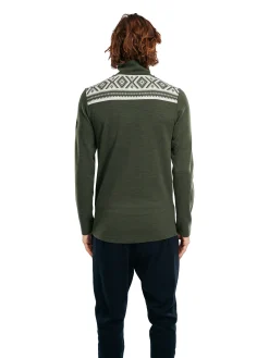 Dale of Norway Cortina Basic Men's Sweater - Superfine Merino Dark Green Offwhite Outlet