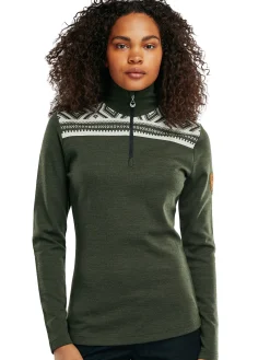 Dale of Norway Cortina Basic Women's Sweater - Superfine Merino Dark Green Offwhite Cheap