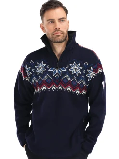 Dale of Norway Fongen Weatherproof Men's Sweater - Norwegian Wool Navy Offwhite Redrose Indigo Fashion