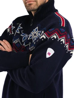 Dale of Norway Fongen Weatherproof Men's Sweater - Norwegian Wool Navy Offwhite Redrose Indigo Fashion