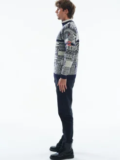 Dale of Norway History Men's Sweater - Norwegian Wool Navy Offwhite Raspberry Best Sale