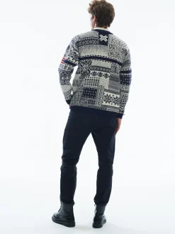 Dale of Norway History Men's Sweater - Norwegian Wool Navy Offwhite Raspberry Best Sale