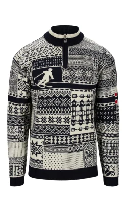 Dale of Norway History Men's Sweater - Norwegian Wool Navy Offwhite Raspberry Best Sale