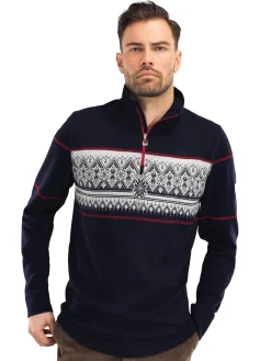 Dale of Norway Moritz Basic Men's Sweater - Superfine Merino Navy White Raspberry Sale