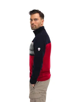 Dale of Norway Moritz Basic Men's Sweater - Superfine Merino Raspberry Navy Offwhite Discount