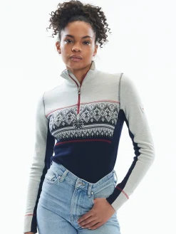 Dale of Norway Moritz Basic Women's Sweater - Superfine Merino Navy White Raspberry Outlet
