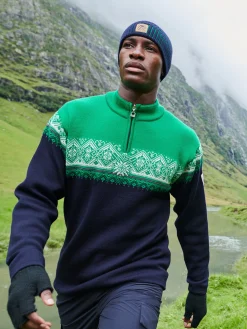Dale of Norway Moritz Men's Sweater - Merino Wool Navy Brightgreen Flash Sale