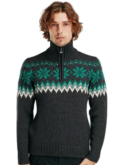 Dale of Norway Myking Men's Sweater - Merino Wool Darkgrey Brightgreen Hot