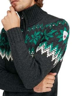 Dale of Norway Myking Men's Sweater - Merino Wool Darkgrey Brightgreen Hot