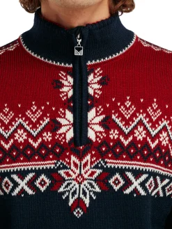 Dale of Norway 140Th Anniversary Men's Sweater - Norwegian Wool Navy Red Rose Offwhite Cheap