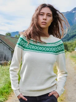 Dale of Norway Vagsoy Women's Wool Sweater Offwhite Brightgreen New