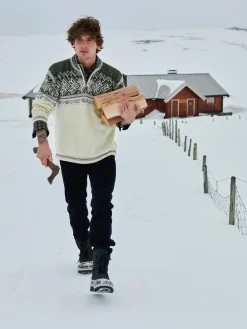 Dale of Norway Vail Men's Sweater - Norwegian Wool Offwhite Dark Green Grey Fashion