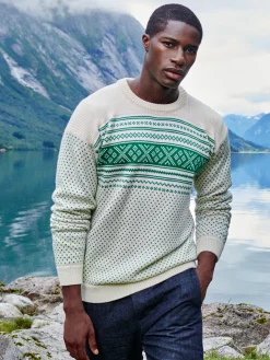 Dale of Norway Valloy Men's Wool Sweater Offwhite Brightgreen New