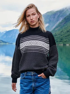 Dale of Norway Valloy Women's Wool Sweater Black Offwhite Hot