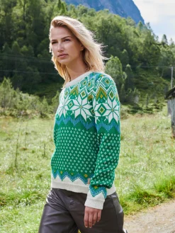 Dale of Norway Vilja Women's Knit Sweater Brightgreen Offwhite Cheap